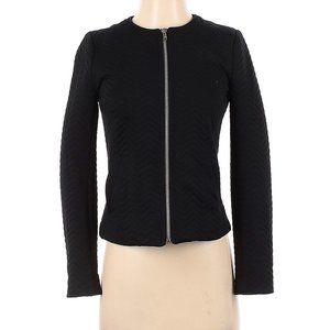 Divided H&M All Black Embroidered Zip Up Blazer Jacket Size Like New